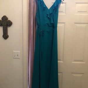Green ruffle front maxi.